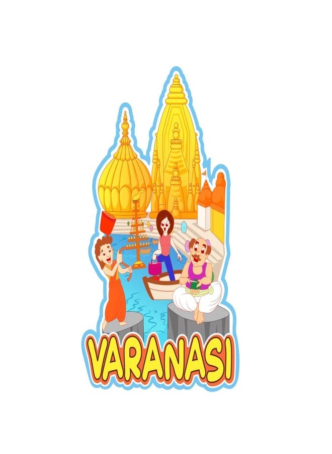 Skywalk India Souvenir Wooden MDF Varanasi Fridge Magnet (Multicolour)